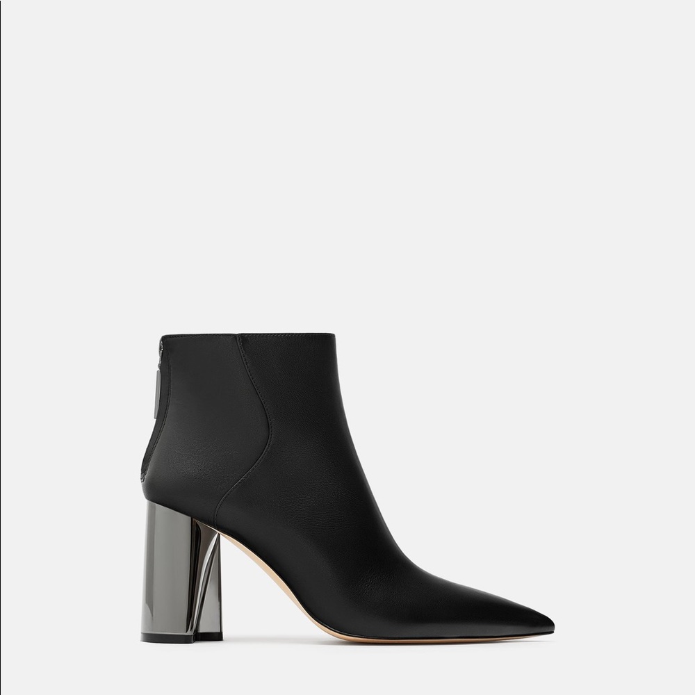 ZARA MID HEEL LEATHER ANKLE BOOTS